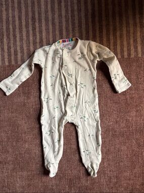 Cream Footed One-Piece with Subtle Green Print